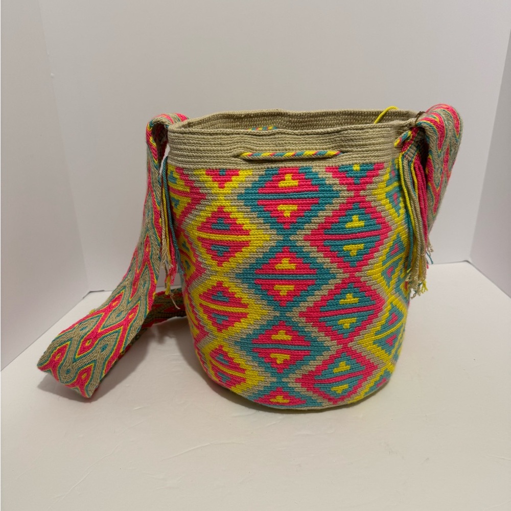 Wayuu Designer Collection Hobo Bag Wayuu Crochet, Large Drawstring Tassel Boho - Picture 6 of 11